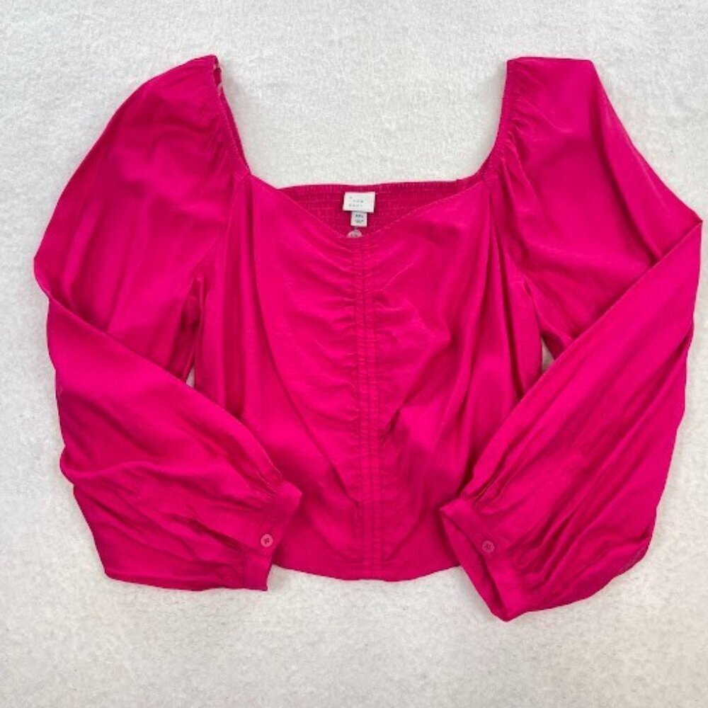 A New Day Women's Pink Balloon Long Sleeve Slim Fit Ruched Front Top Size XXL - Picture 2 of 7